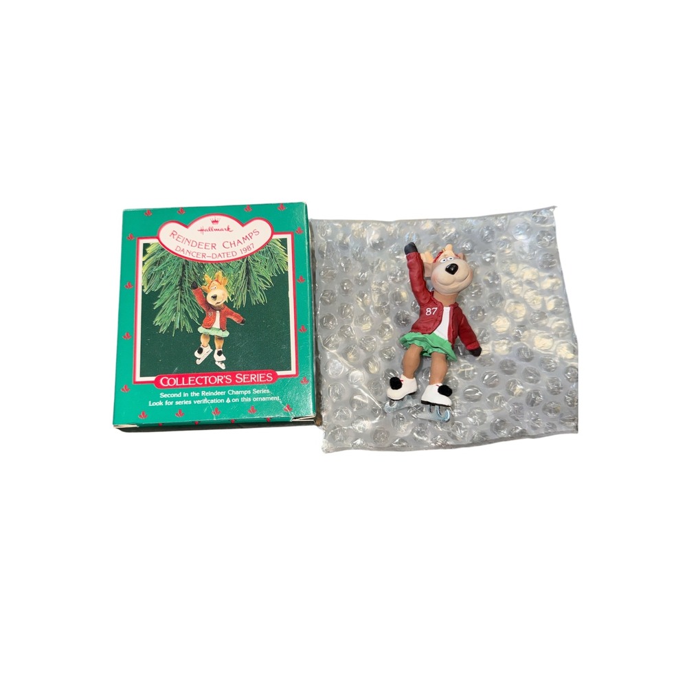 1987 Hallmark Keepsake Ornament Reindeer Champs Dancer Ice Skating QX4809